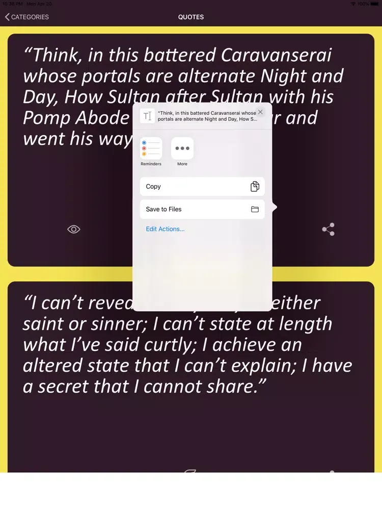 Ảnh chụp màn hình của Analects of Omar Khayyam iPad 