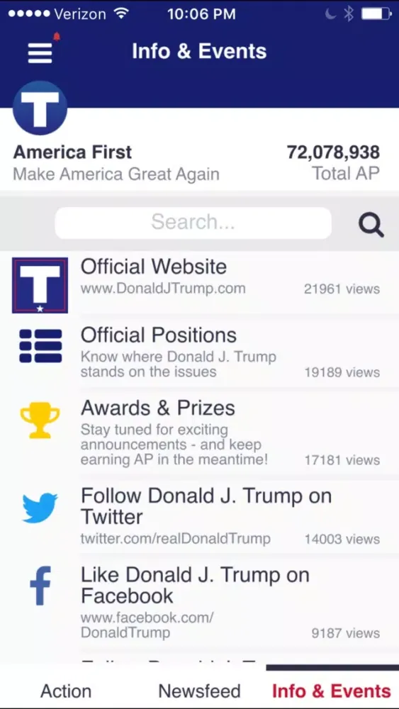 Official Trump 2020 App Screenshots