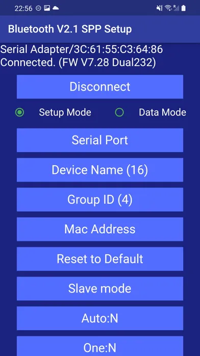 Capturas de tela do Bluetooth V2.1 SPP Setup