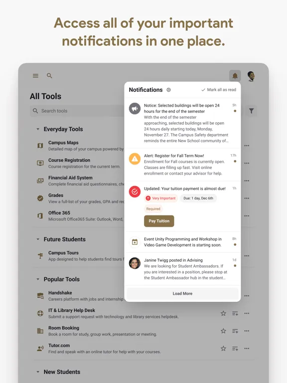 Tangkapan layar Oakland University MySail iPad 