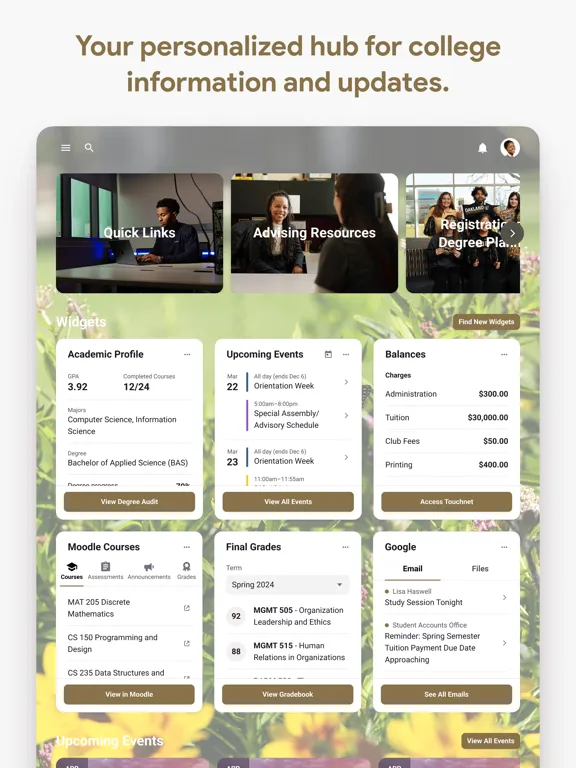 Tangkapan layar Oakland University MySail iPad 