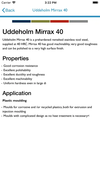 Capturas de tela do Uddeholm Machining Guideline