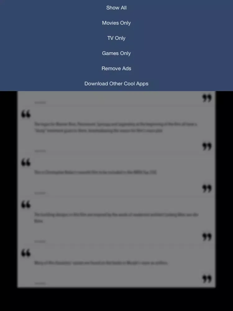 Entertainment Facts - Movie, TV and Game Trivia iPad  Screenshots