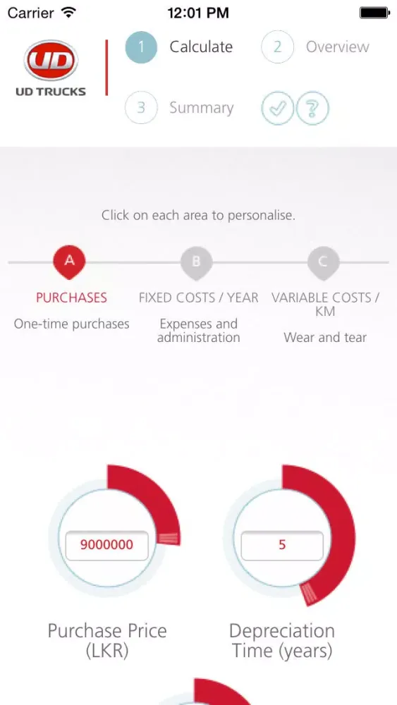 Tangkapan layar UD Cost Calculator