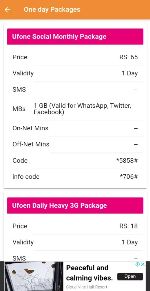 Скриншоты Ufone Packages 2025