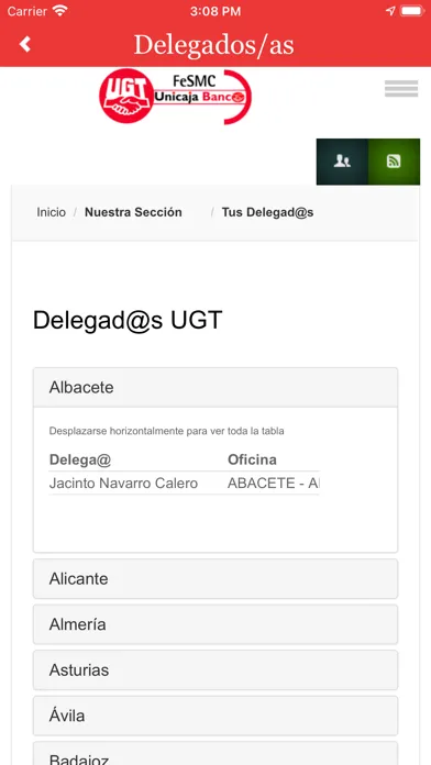 Ảnh chụp màn hình của UGT Unicaja Banco