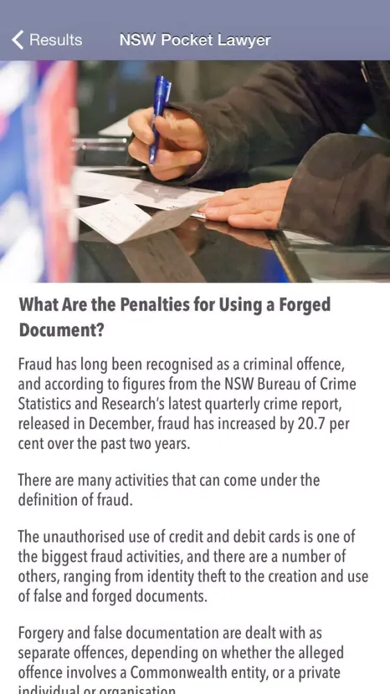 Tangkapan skrin NSW Pocket Lawyer