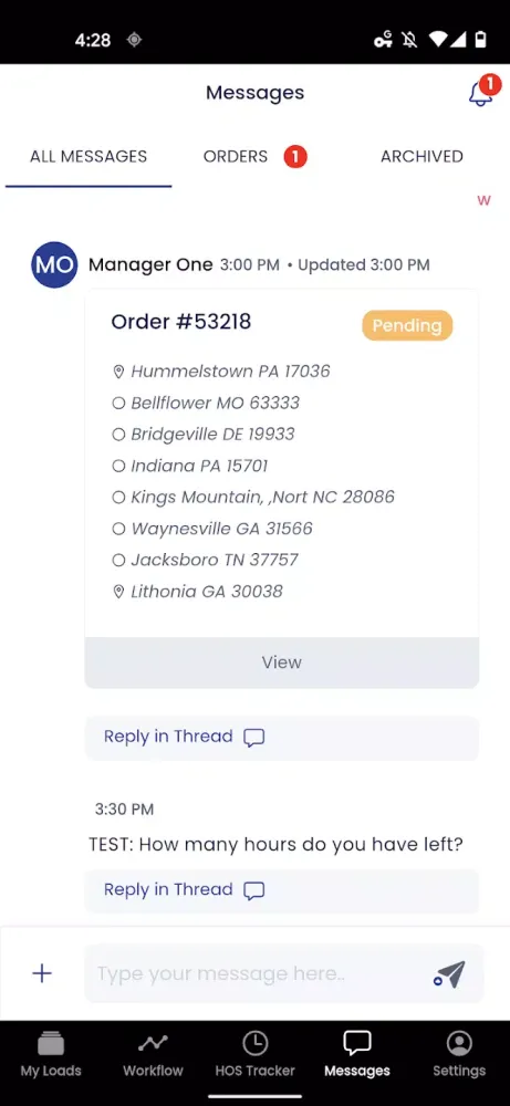 Ảnh chụp màn hình của TLI Workflow (Go.Driver)