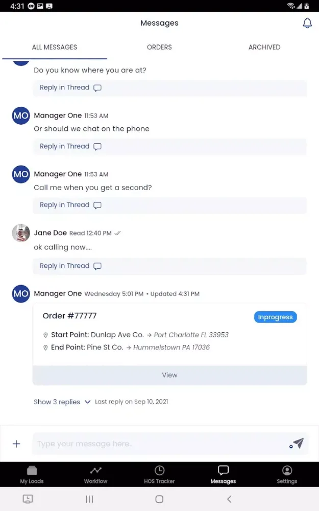 Ảnh chụp màn hình của TLI Workflow (Go.Driver)