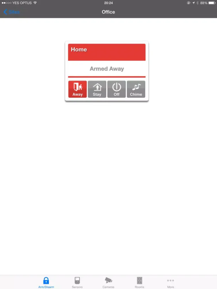 Ảnh chụp màn hình của G4S ZeroWire iPad 
