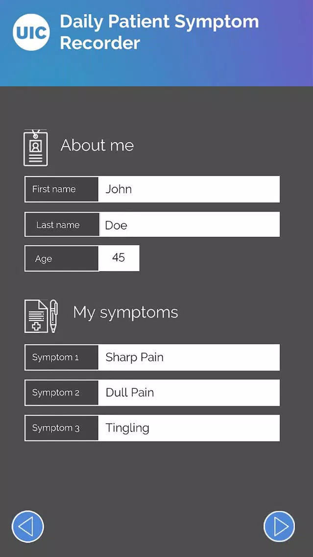 Captures d'écran de UIC Daily Patient Symptom Recorder
