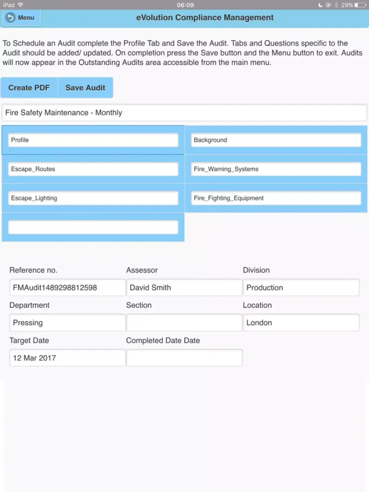 eVolution Compliance iPad Screenshots