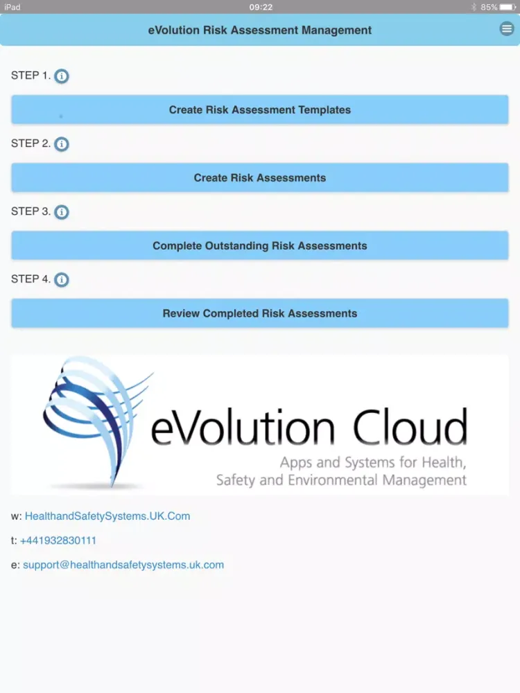 eVolution Risk Assessment iPad  Screenshots