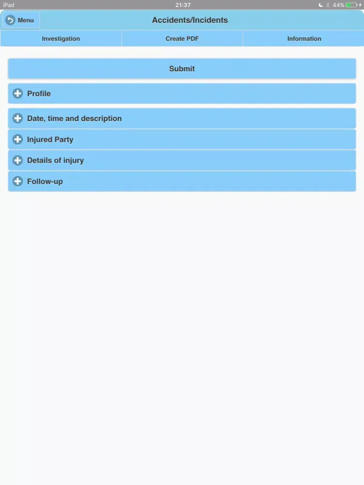 Tangkapan layar eVolution Incident Reporting iPad 