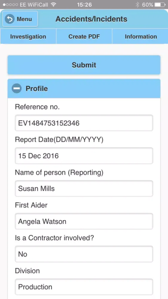 Tangkapan layar eVolution Incident Reporting