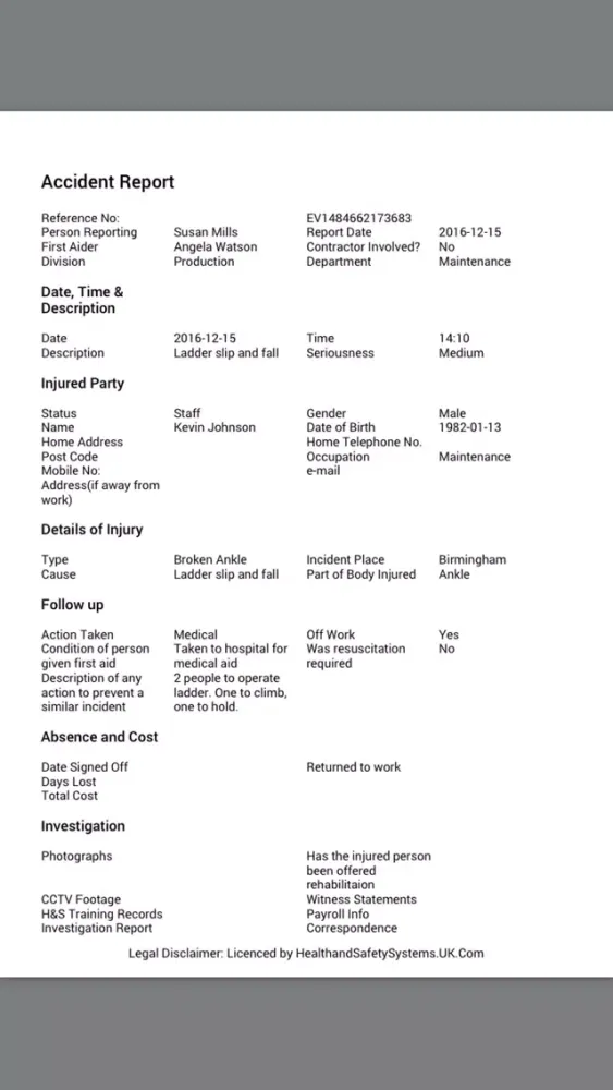 Tangkapan layar eVolution Incident Reporting