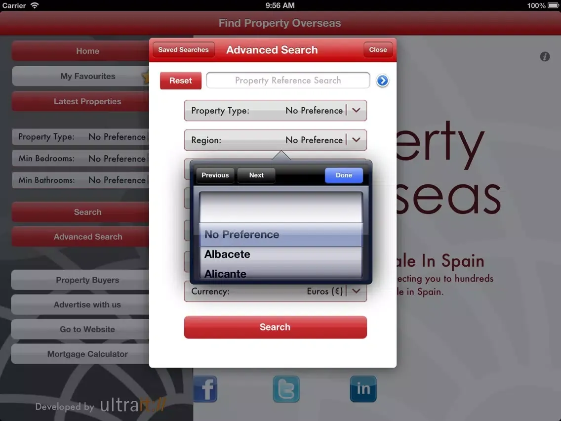 Tangkapan layar Find Property Overseas iPad 