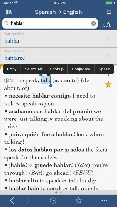Tangkapan layar Collins Spanish-English