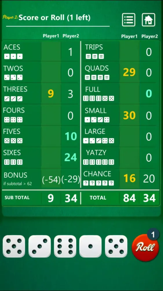 Tangkapan skrin Yatzy Dice Game
