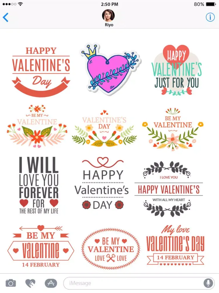 Valentines Day Stickers 2017 for iMessage iPad  스크린샷