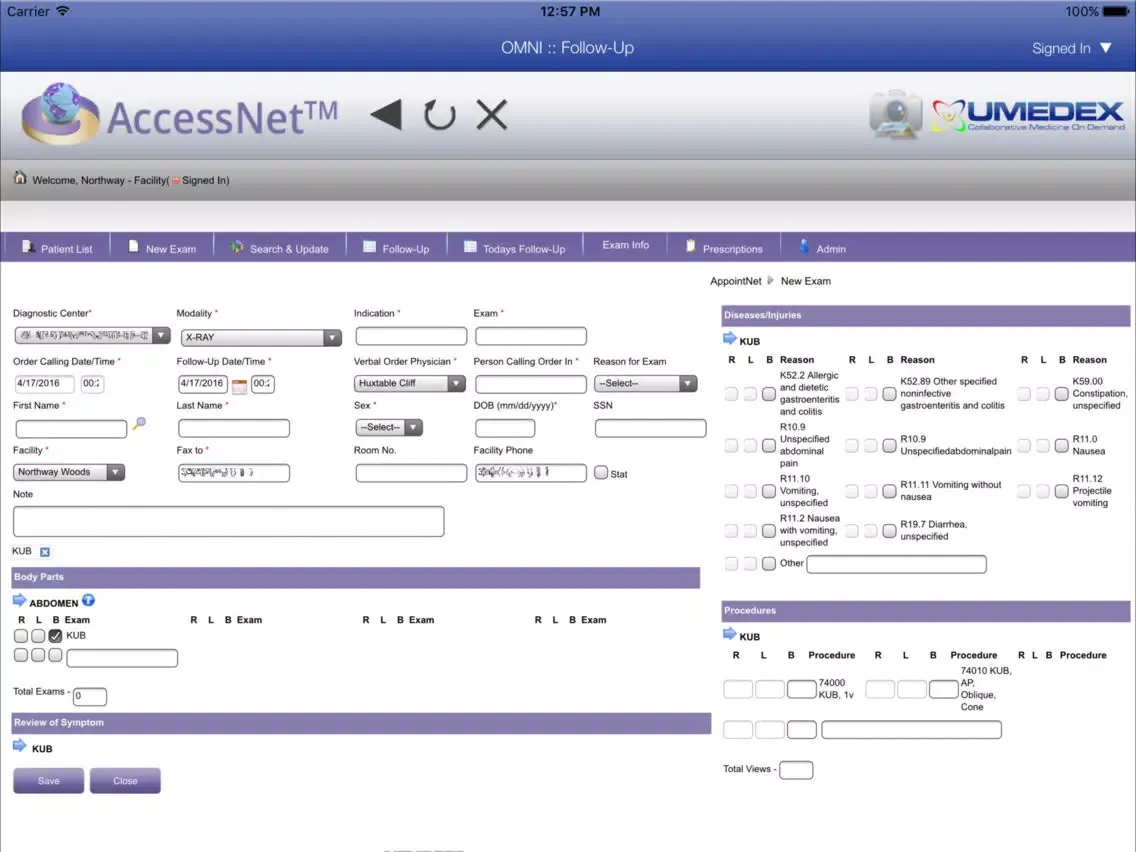 Captures d'écran de UMEDEX OMNI AccessNet iPad 