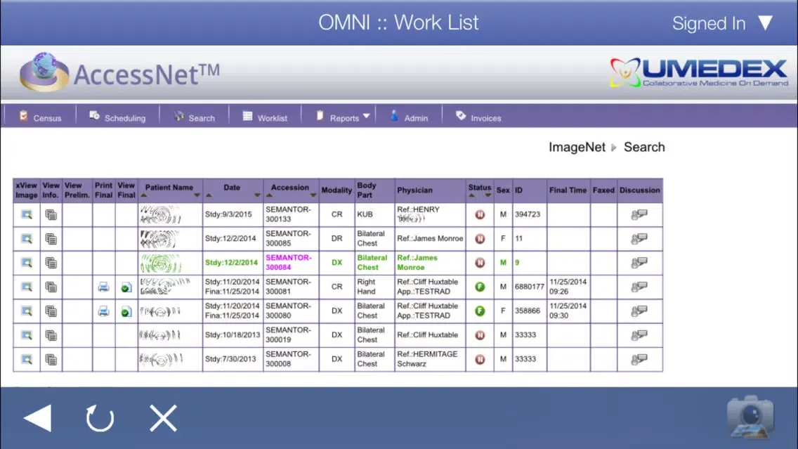 Captures d'écran de UMEDEX OMNI AccessNet