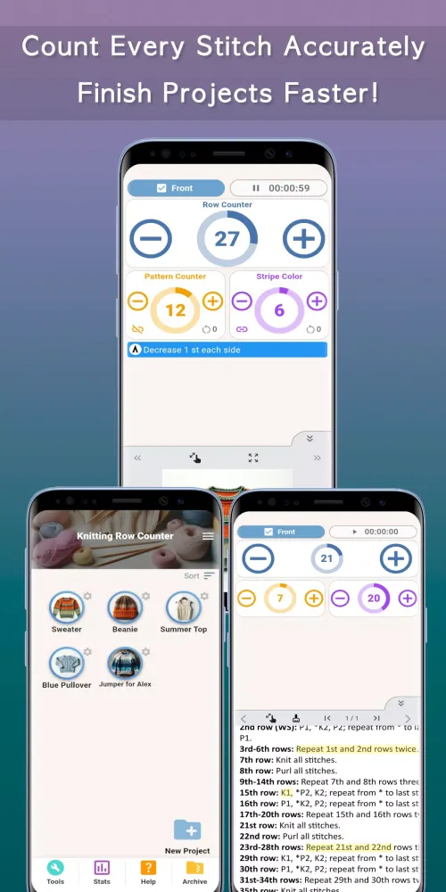Capturas de tela do Knitting Row Counter