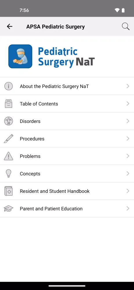 ภาพหน้าจอของ APSA Pediatric Surgery Library