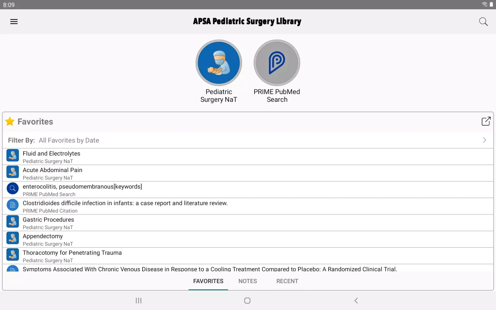 ภาพหน้าจอของ APSA Pediatric Surgery Library