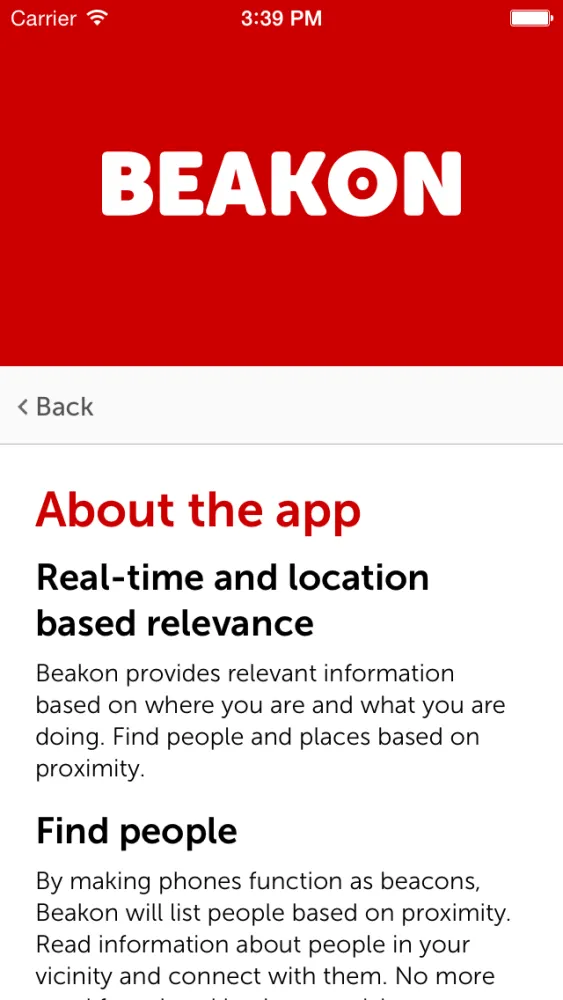 Beakon, real-time and location-based relevance Screenshots