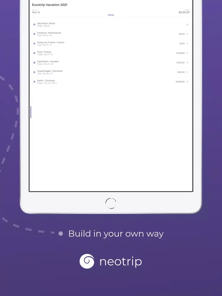 Ảnh chụp màn hình của Neotrip - Itinerary Planner iPad 