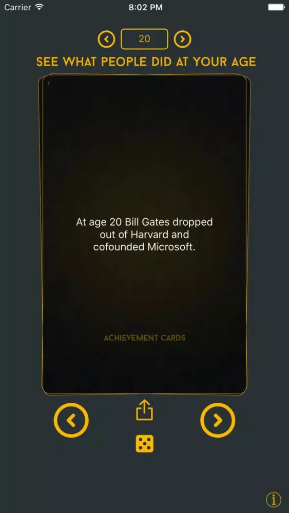 Tangkapan skrin Achievement Cards - What other people accomplished at your age