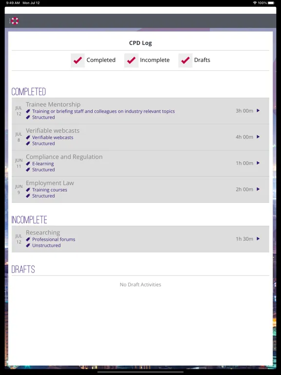 Screenshot di ComplianceServe CPD iPad 