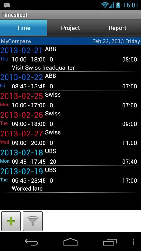 Timesheet Screenshots