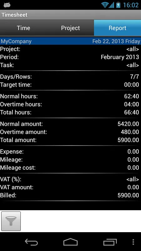 Timesheet Screenshots