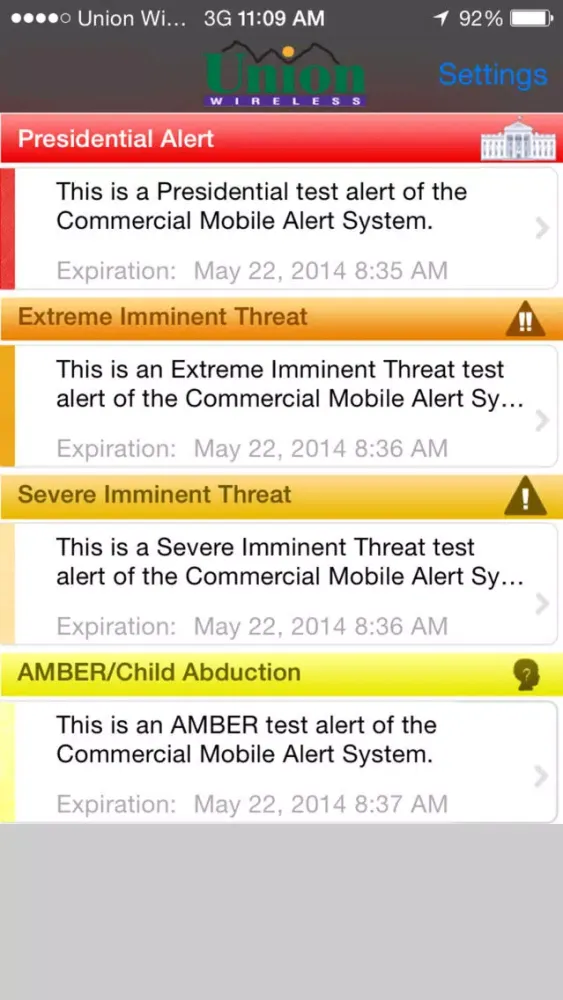 Union Wireless CMAS App Screenshots
