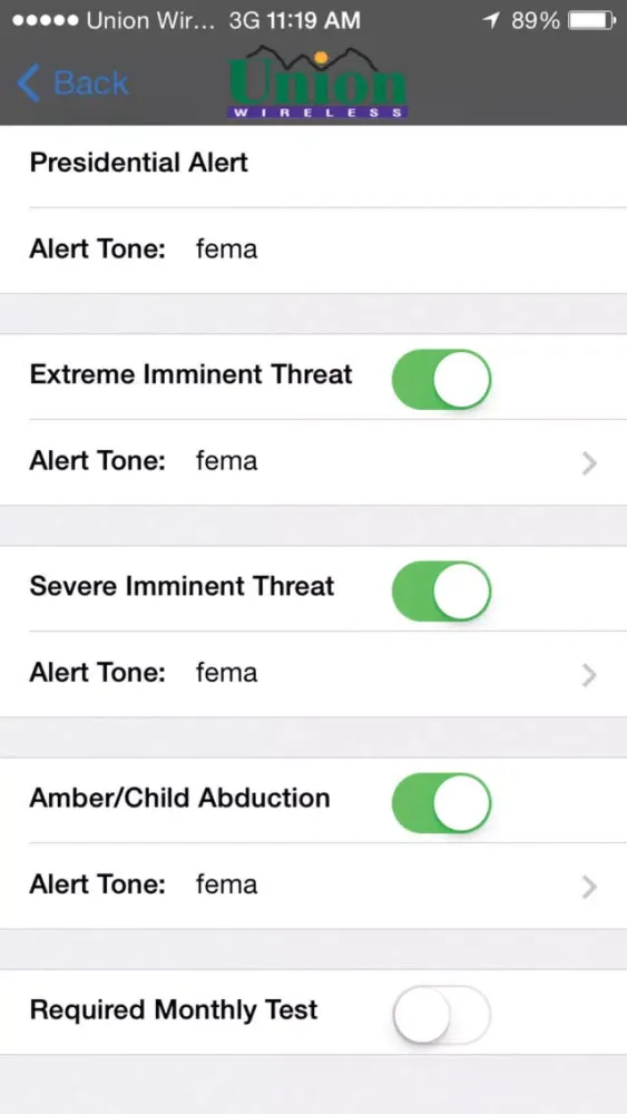 Union Wireless CMAS App Screenshots