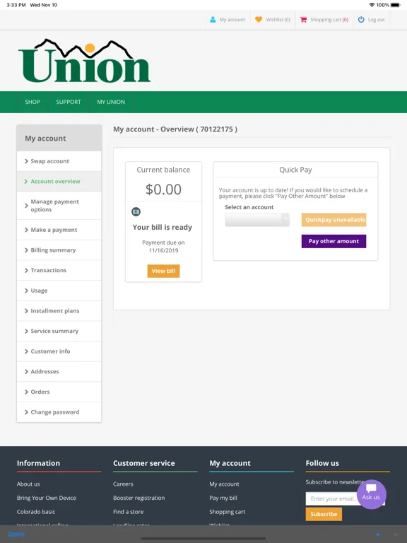 Capturas de pantalla de Union Wireless iPad 