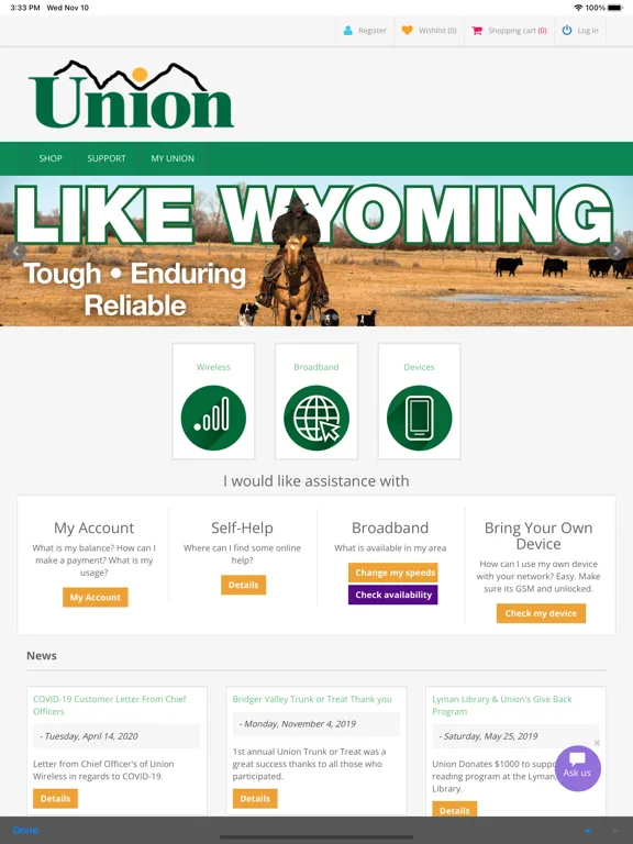 Capturas de pantalla de Union Wireless iPad 