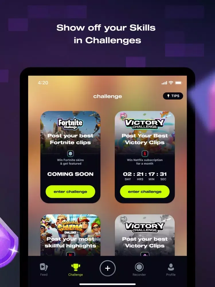 Powder - Gaming clips iPad  Screenshots