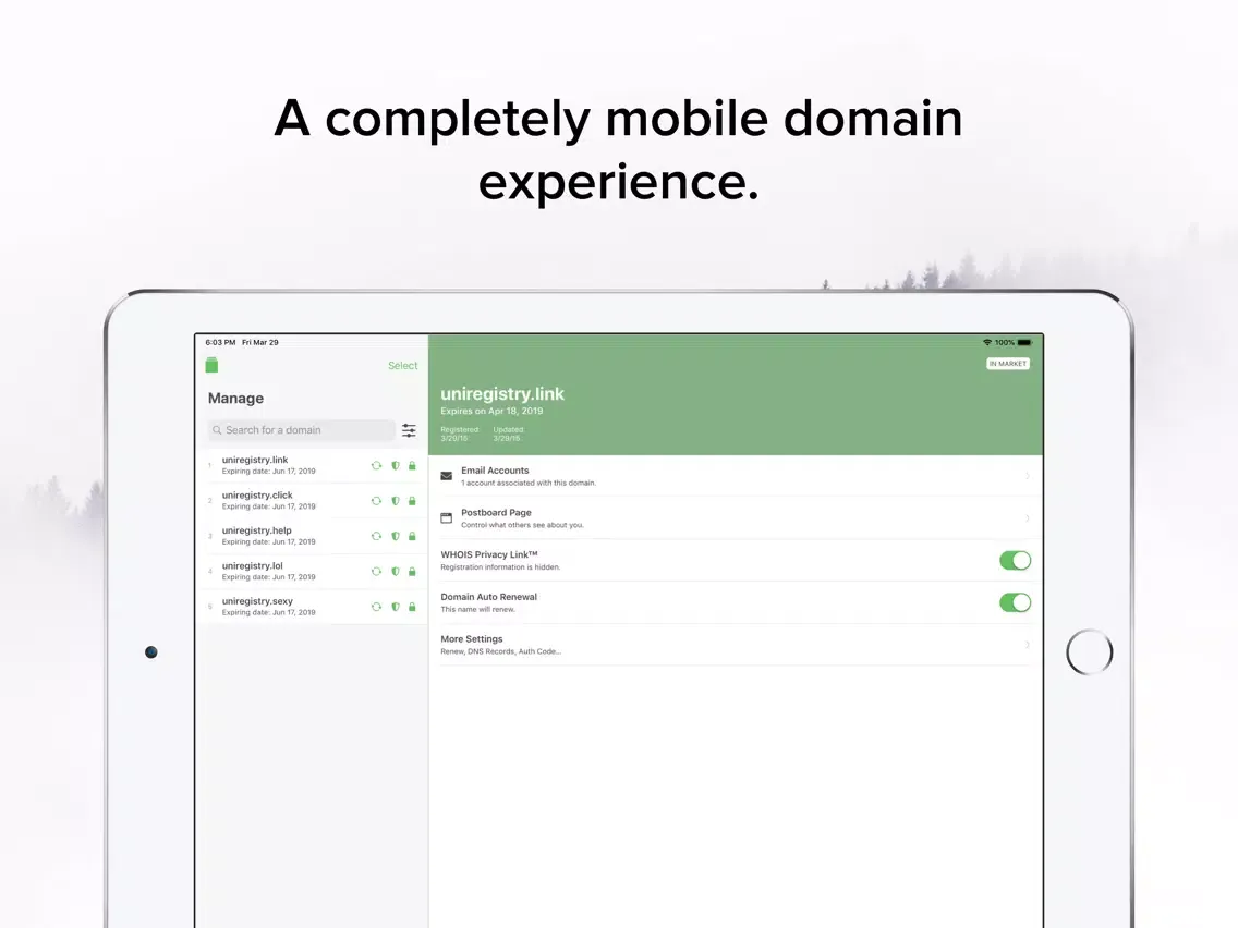 Zrzuty ekranu Uni Domains iPad 