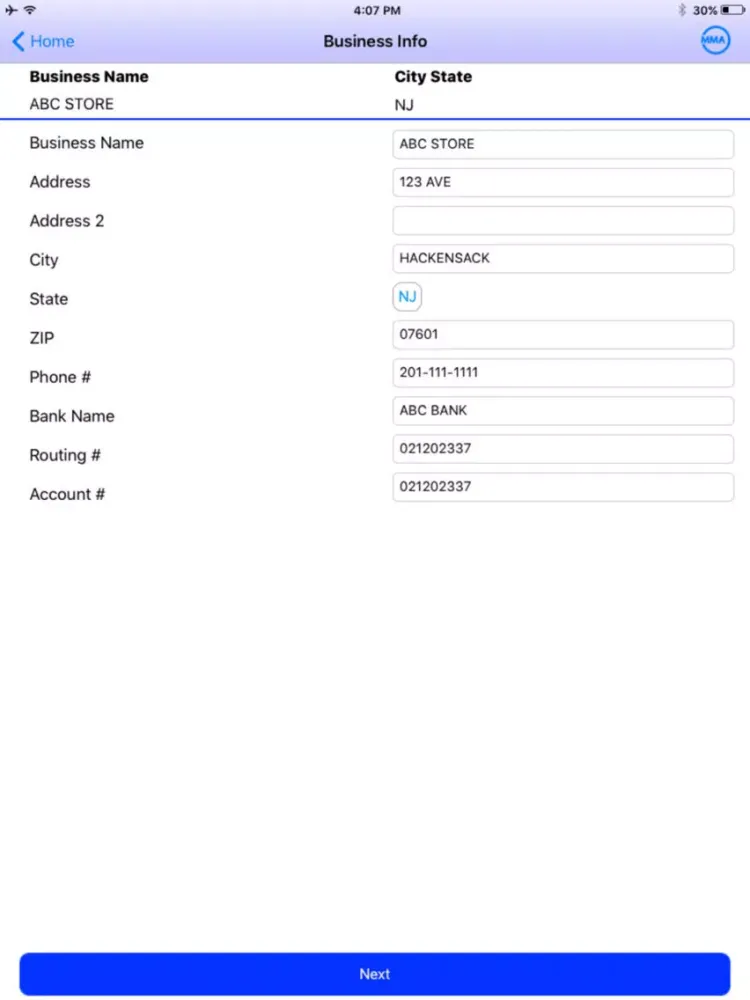 Capturas de tela do Mobile Merchant Application iPad 
