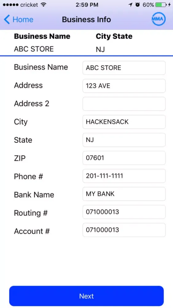 Capturas de tela do Mobile Merchant Application