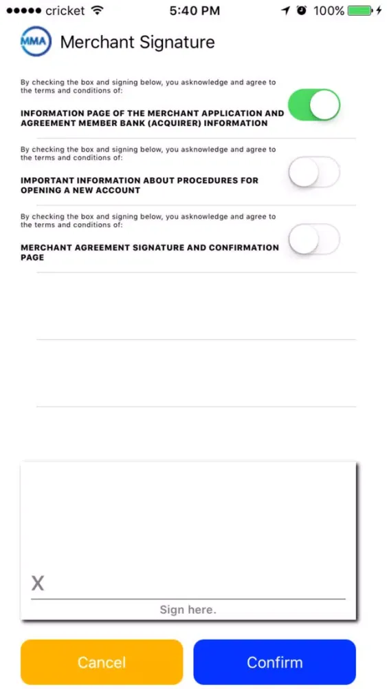 Capturas de tela do Mobile Merchant Application