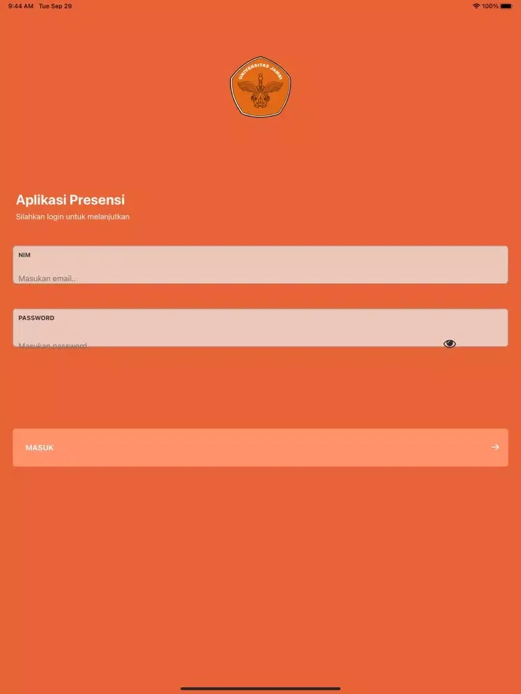 Tangkapan skrin Presensi UNJA iPad 