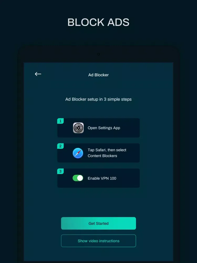 Ảnh chụp màn hình của VPN 100. Anonymous Browser iPad 