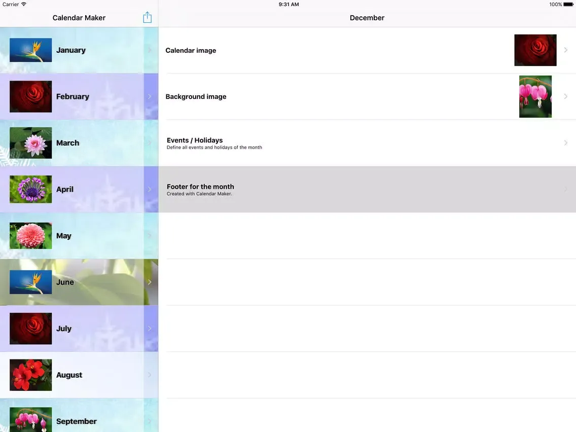 Calendar Maker 2017 - Create Photo Calendar as PDF iPad  سکرین شاٹس