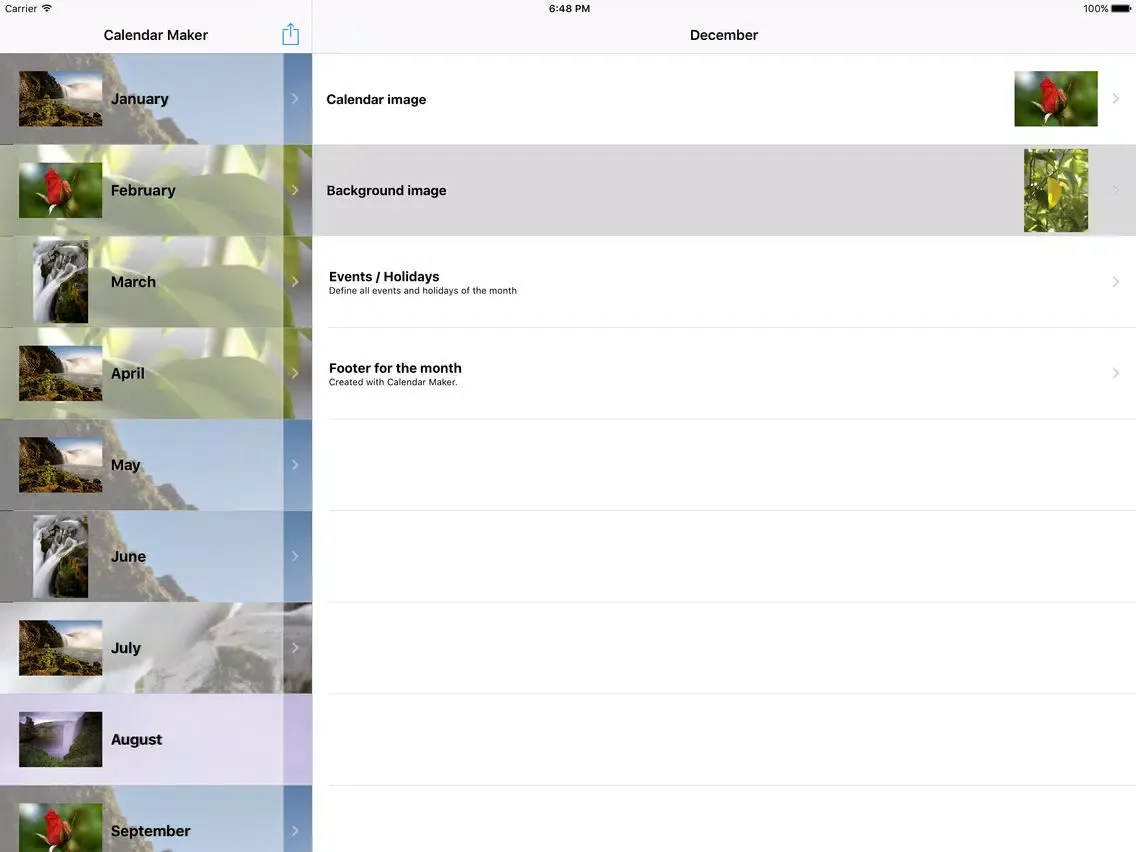 Zrzuty ekranu Calendar Maker 2018 iPad 