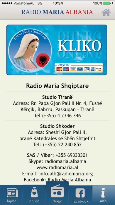 Tangkapan layar Radio Maria Albania