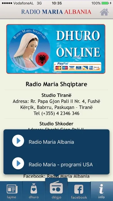 Tangkapan layar Radio Maria Albania